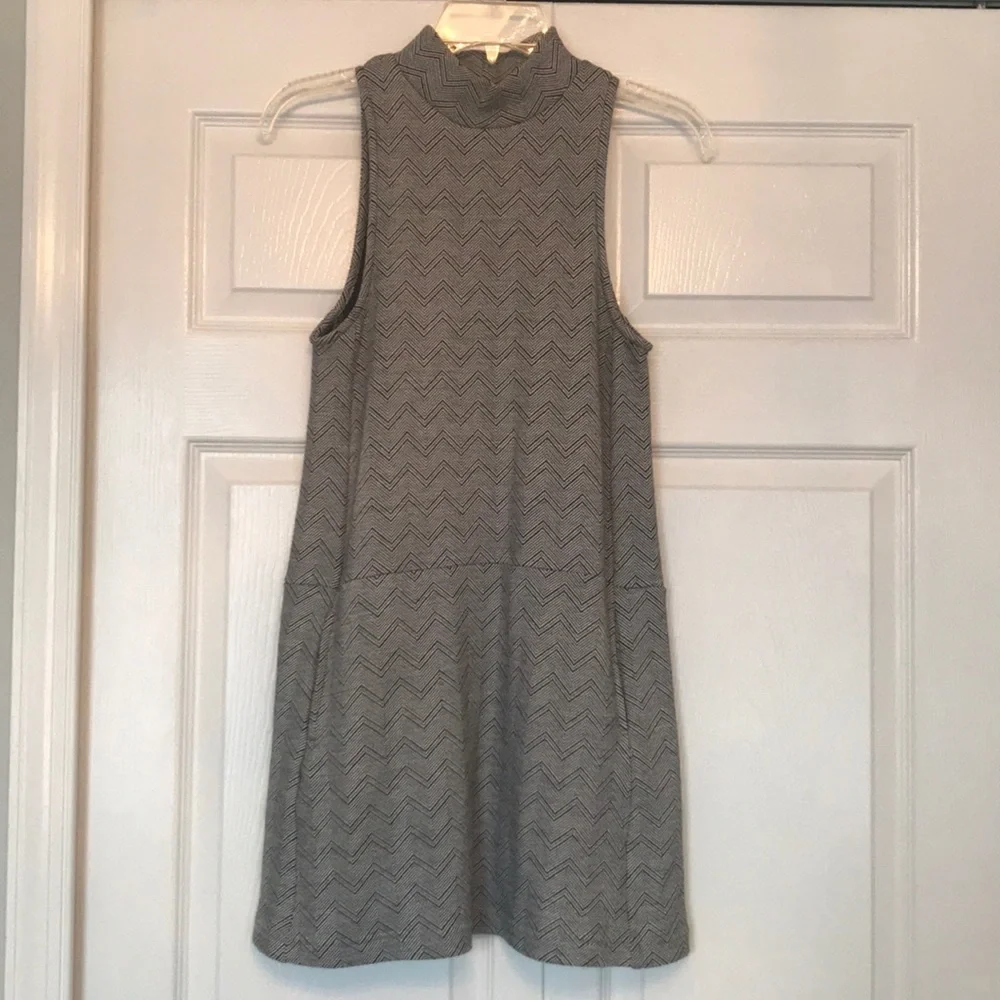 Free People Twiggy Herringbone Mock Neck Drop Waist Mini Dress Black